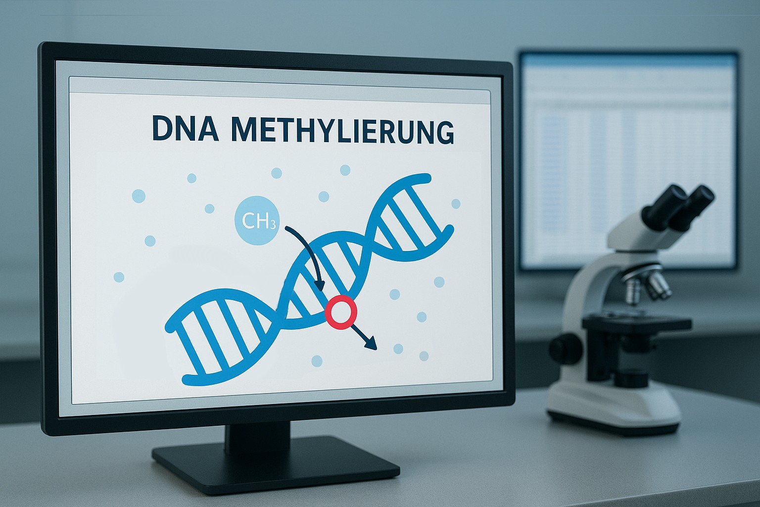 Ein Schaubild der DNA-Methylierung auf einem Computerbildschirm im Labor