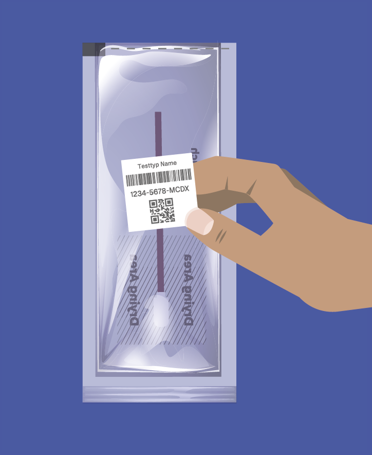 6. Probe kennzeichnen: Kleben Sie den Probencode aus dem Testkit vorne auf die RapiDri Pouch.