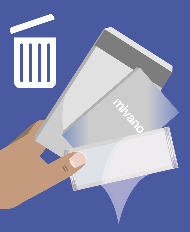 9. Recyceln: Entsorgen Sie den äußeren Karton, die Banderole und den Sterilbeutel im Hausmüll.