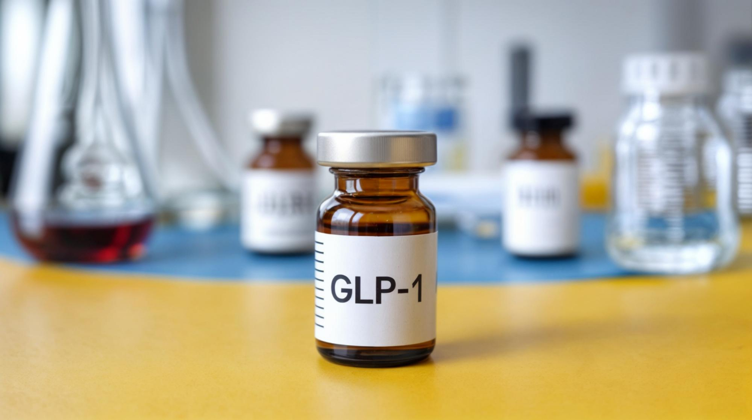 Eine Flasche mit dem Medikament GLP-1-Agonist, das das Hormon GLP-1 nachahmt.