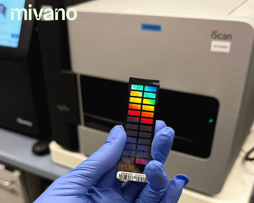 Ein Microarray vor dem Scanner im Labor.